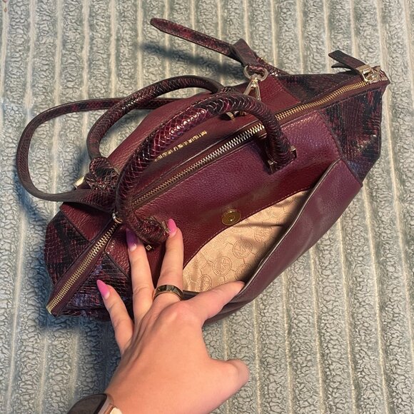 Michael Kors Riley Satchel Handbag - Maroon and Python - Picture 5 of 9